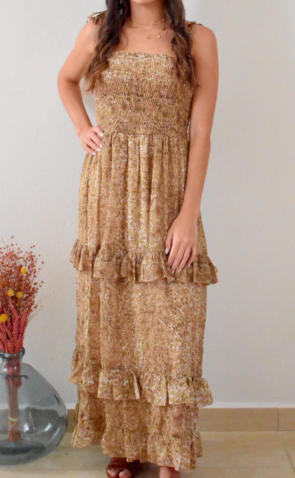 SNAKESKIN RUFFLED DRESS